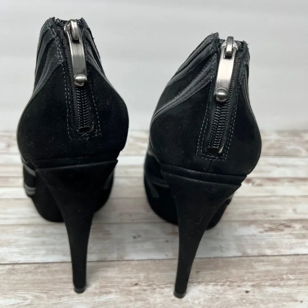 Via Spiga SIZE 10 Black Suede Platform 5” Heels Leather Booties - Picture 5 of 12